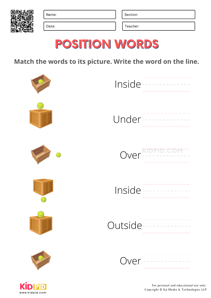 Position Words Practice Worksheets For Kindergarten Kidpid