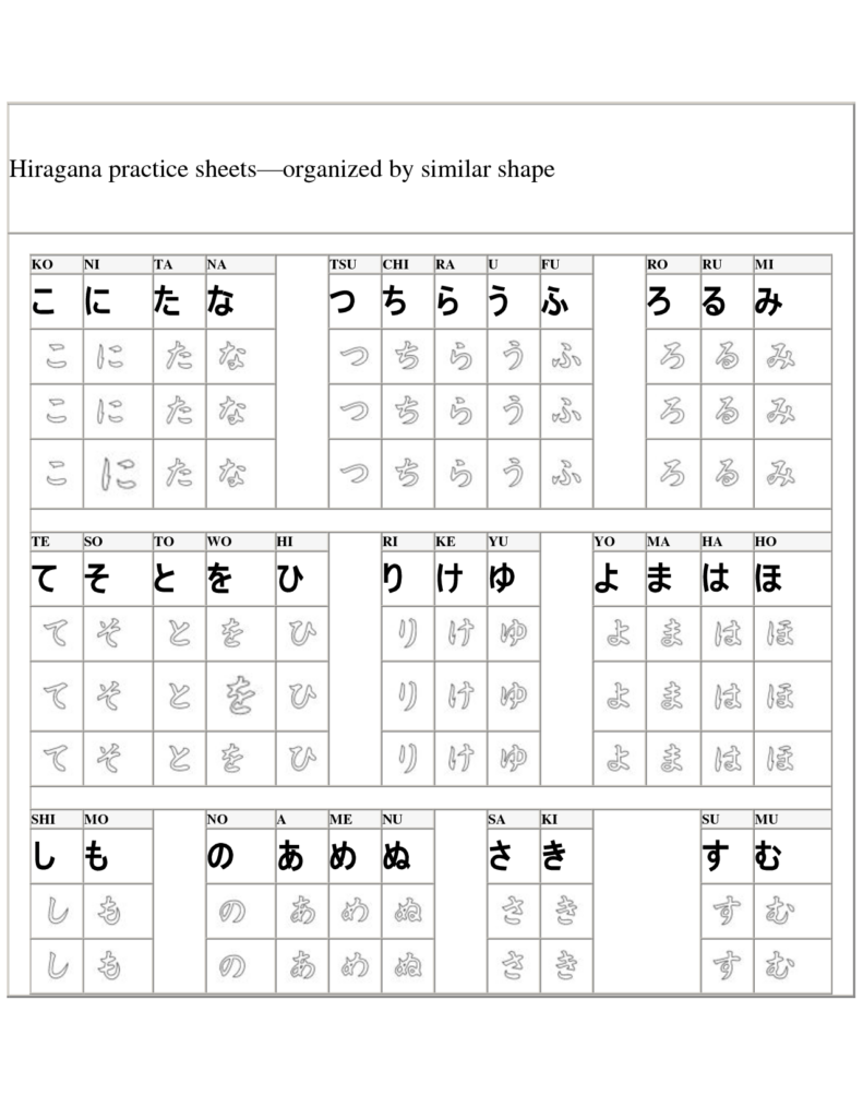 Printable Blank Hiragana Practice Sheets