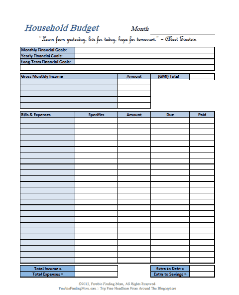 Printable Budget Worksheet Template