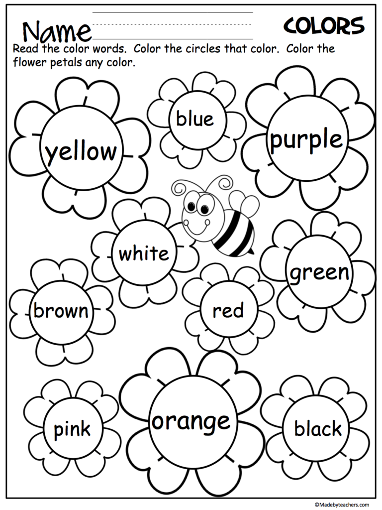 Printable Color Words For Kindergarten