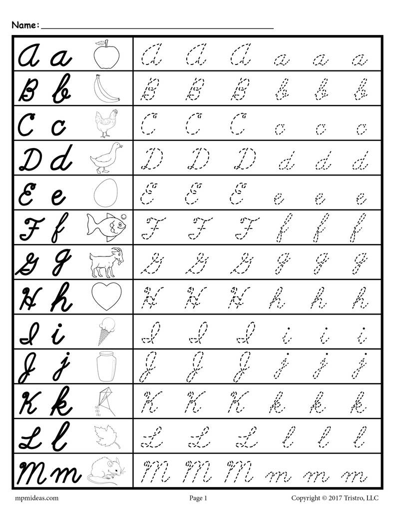 Printable Cursive Charts