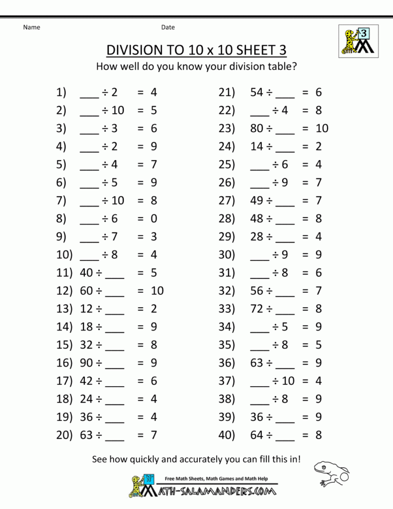 Printable Division Worksheets 3rd 4th Grade