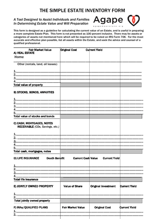 Printable Estate Inventory Worksheet