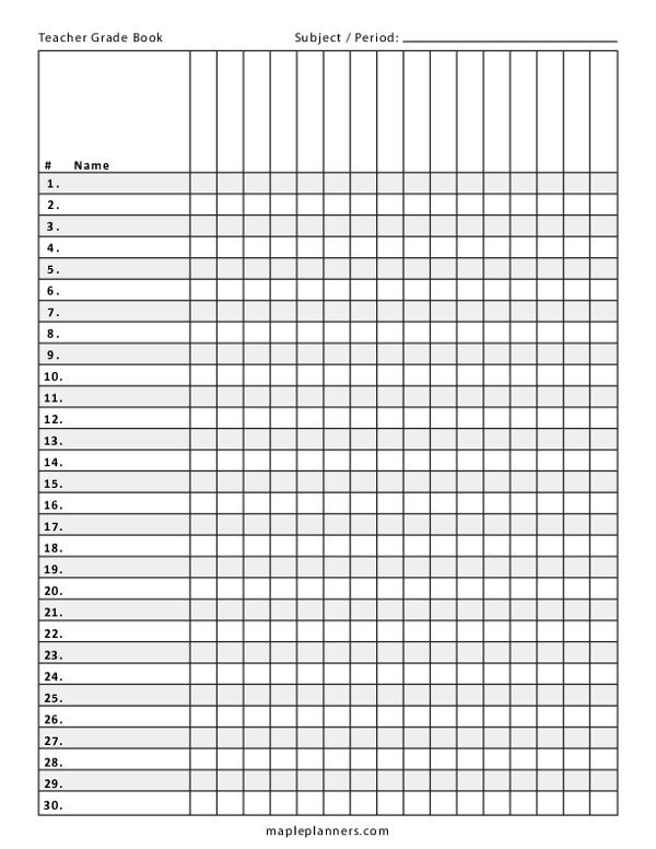 Printable GradeBook Template