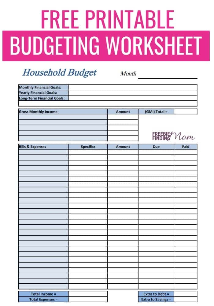 Printable Household Budget Worksheet