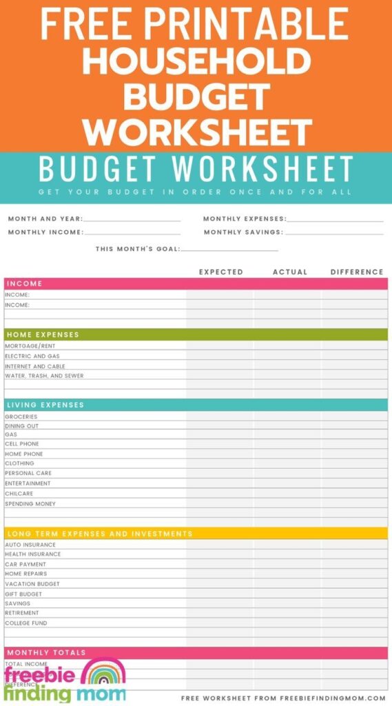 Printable Household Budget Worksheet Printable Word Searches