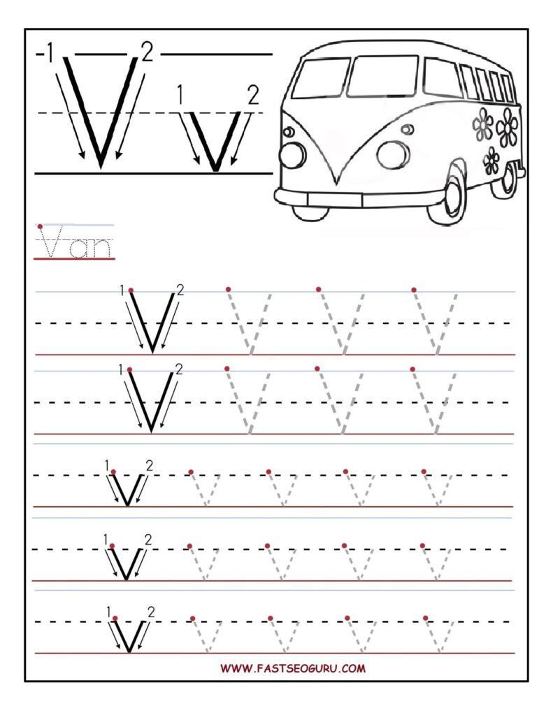 Printable Letter V Tracing Worksheets For Preschool