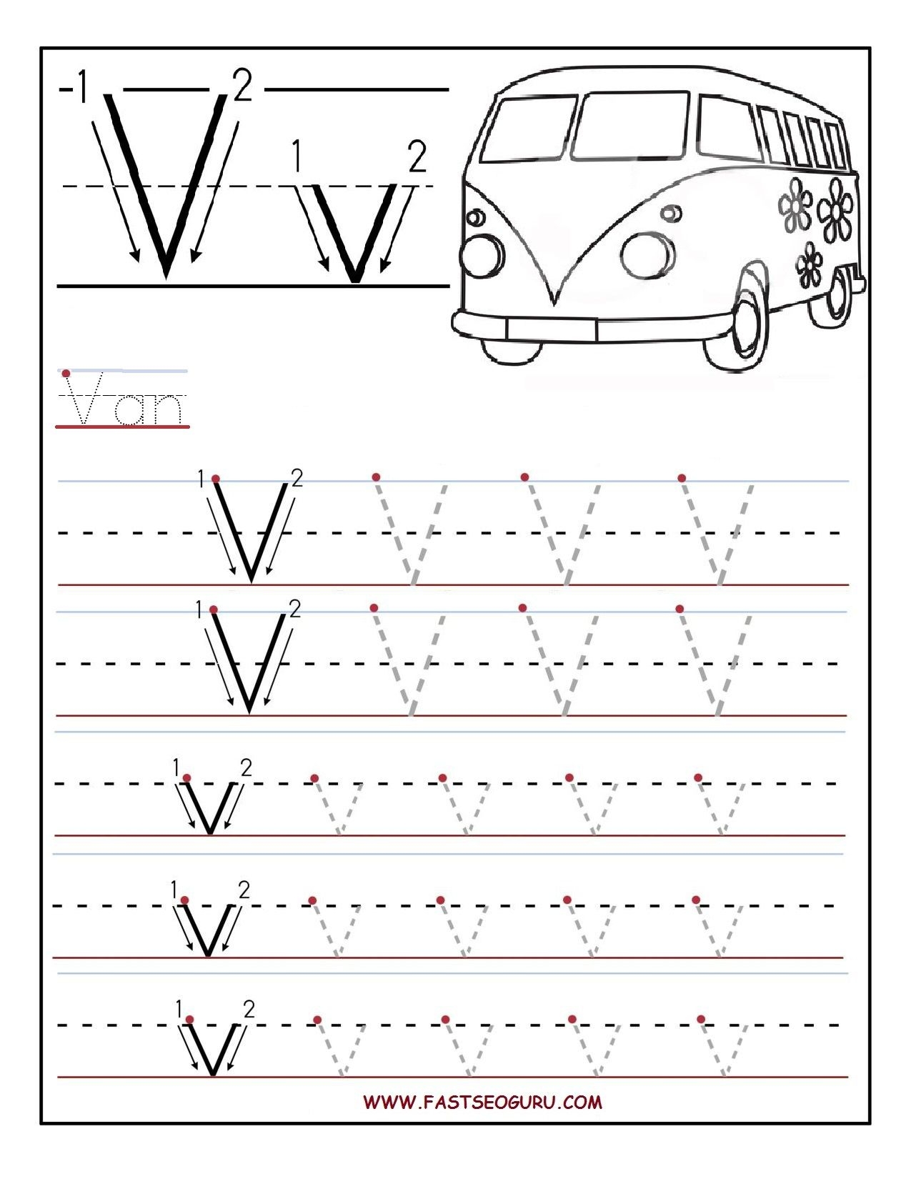 Printable Letter V Tracing Worksheets For Preschool Tracing