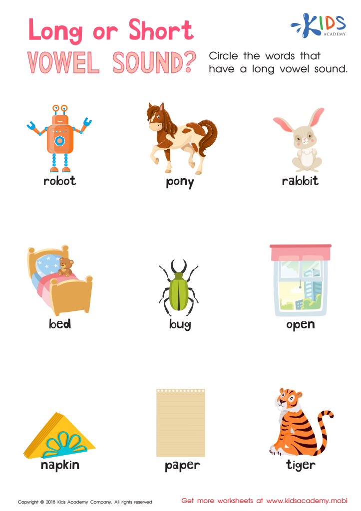 Printable Long And Short Vowel Sounds Worksheets