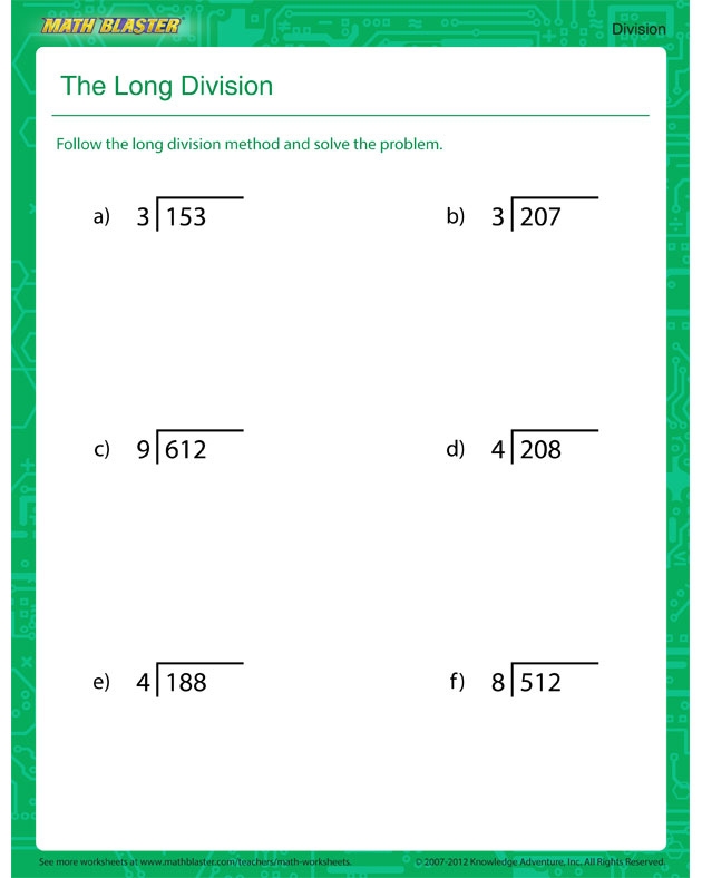 Printable Long Division Worksheet Long Division Worksheets