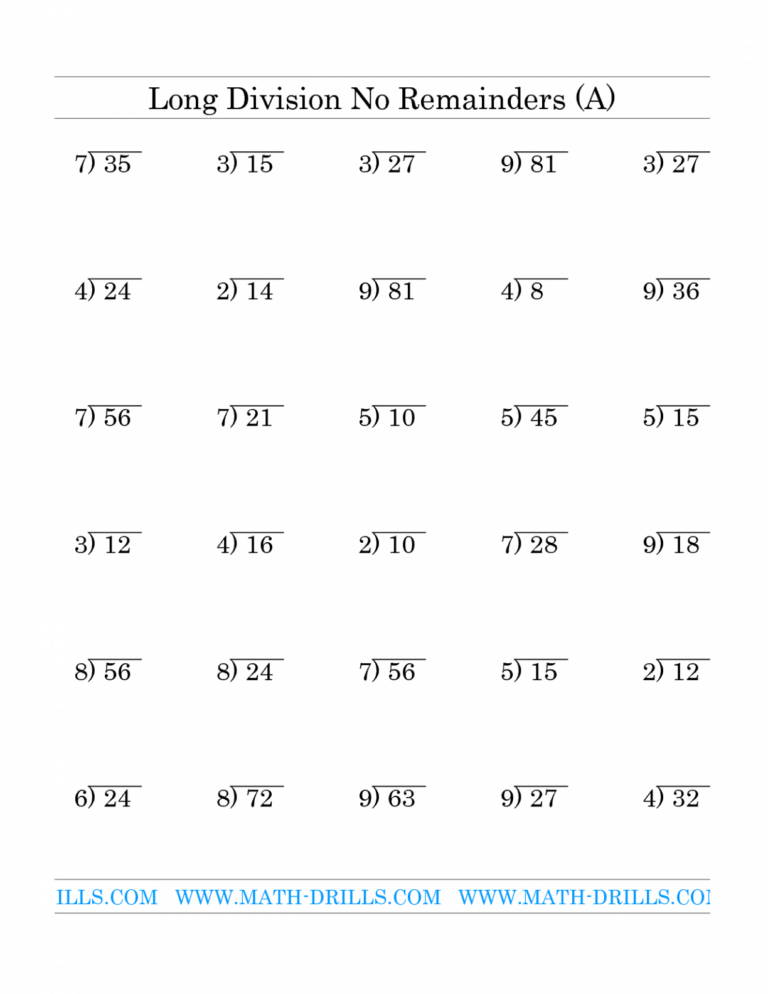 Printable Long Division Worksheets