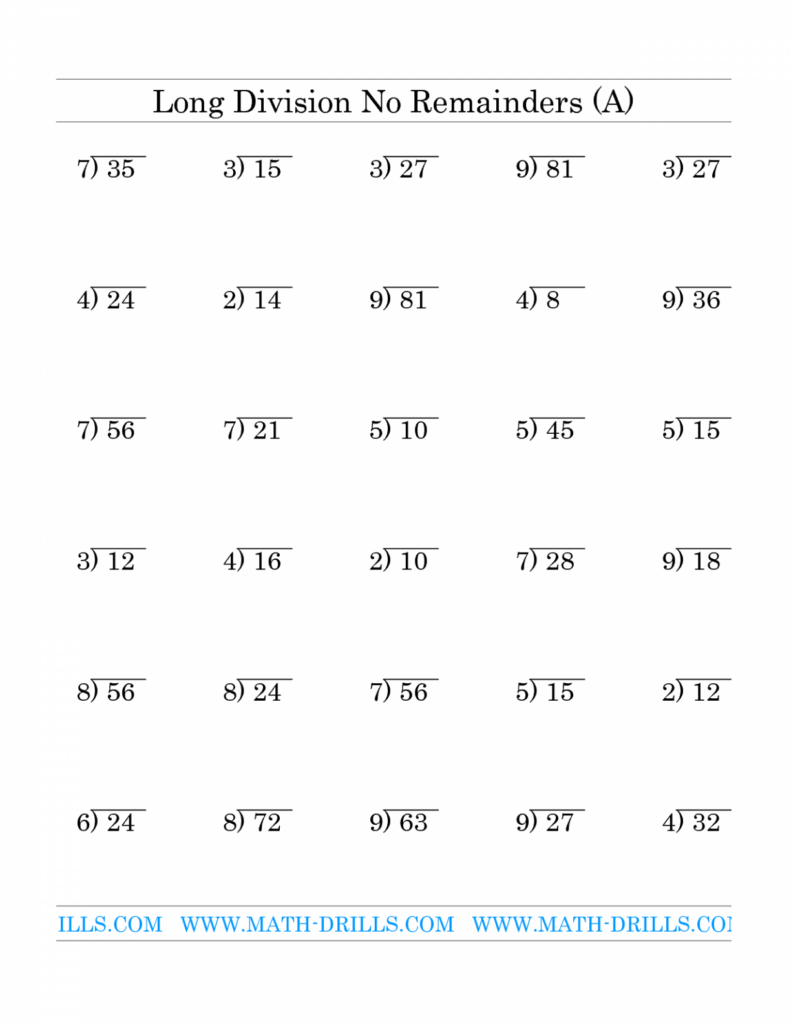 Printable Long Division Worksheets