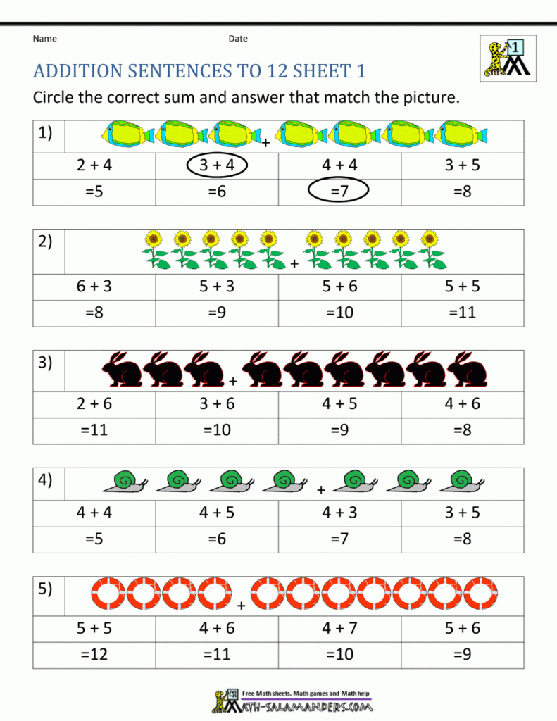 Printable Math Worksheets For 1St Graders