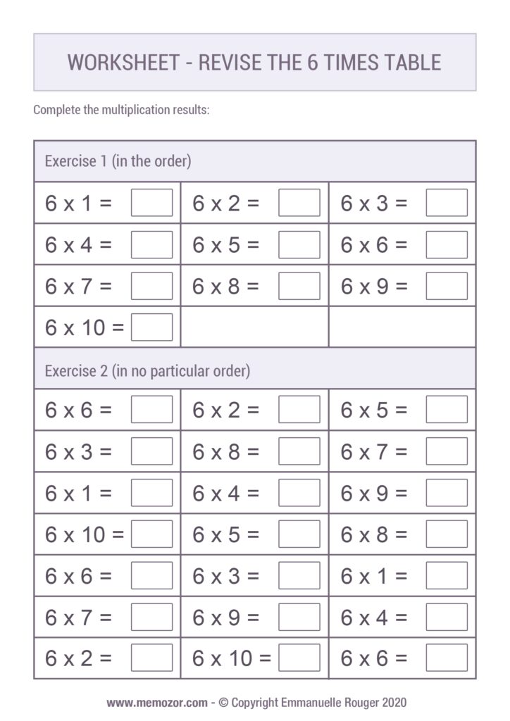 Printable Multiplication Worksheets 6 Times Table Panelstat