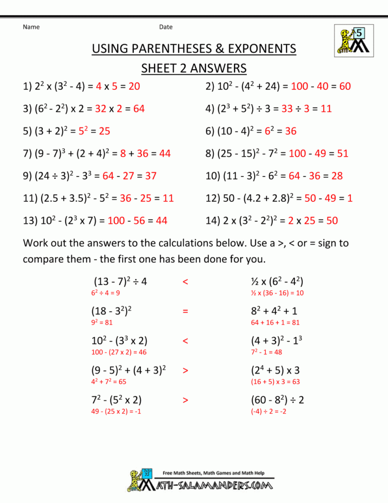 Printable Order Of Operations Worksheets With Answers Printable 