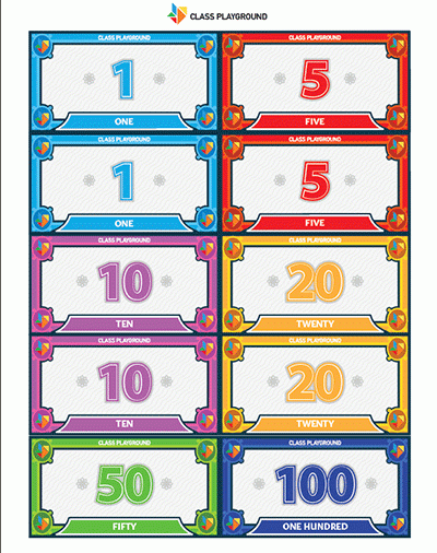 Printable Play Money 1 To 100 Class Playground