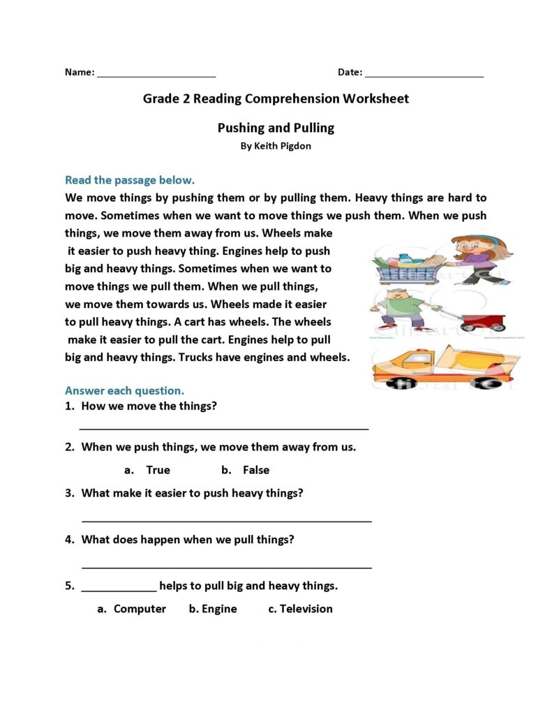 Printable Second Grade Reading Worksheet