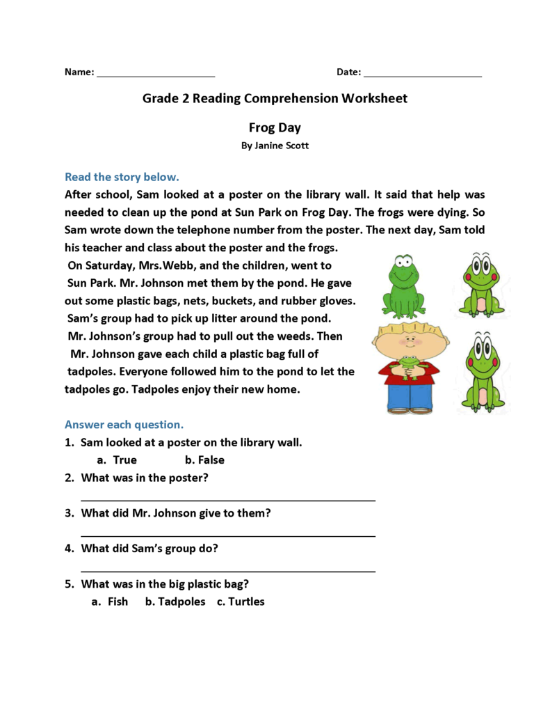 Printable Second Grade Reading Worksheets