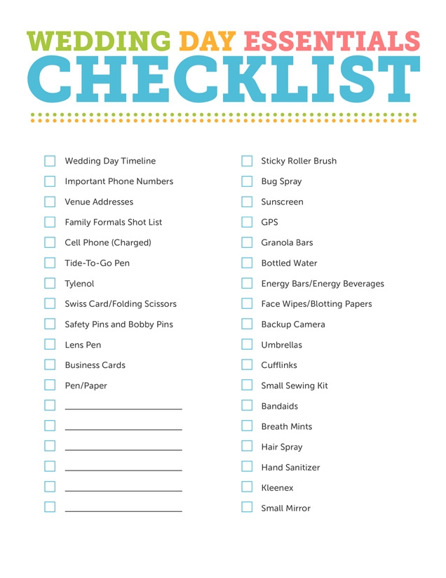 Printable Wedding Checklist Worksheets