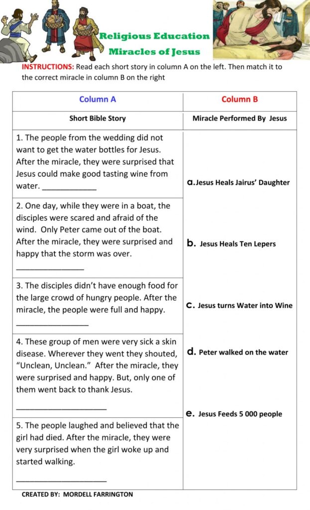 Printable Worksheets Miracles Jesus Peggy Worksheets