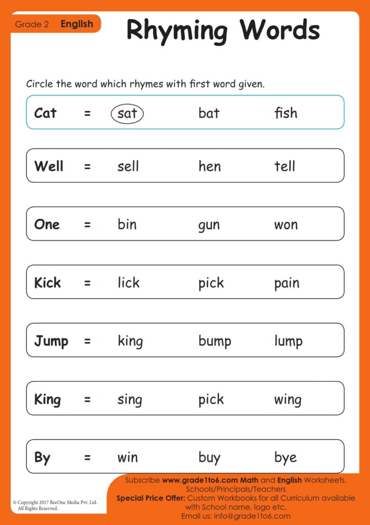 Rhyming Words Worksheet For Grade 2