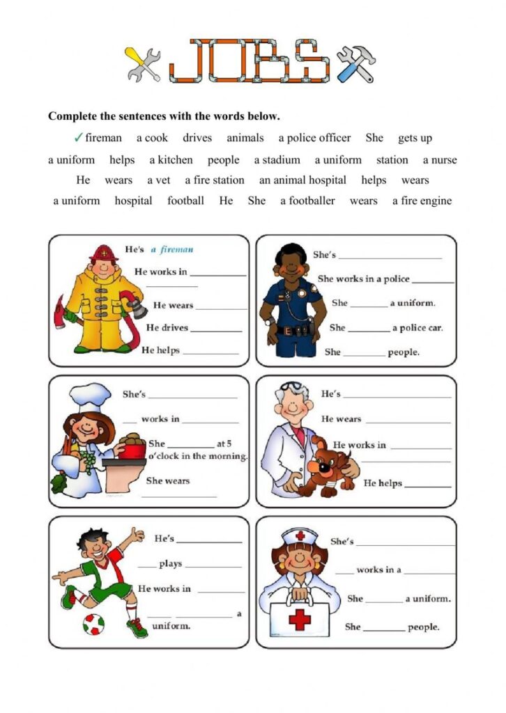 Second Grade Jobs Worksheet