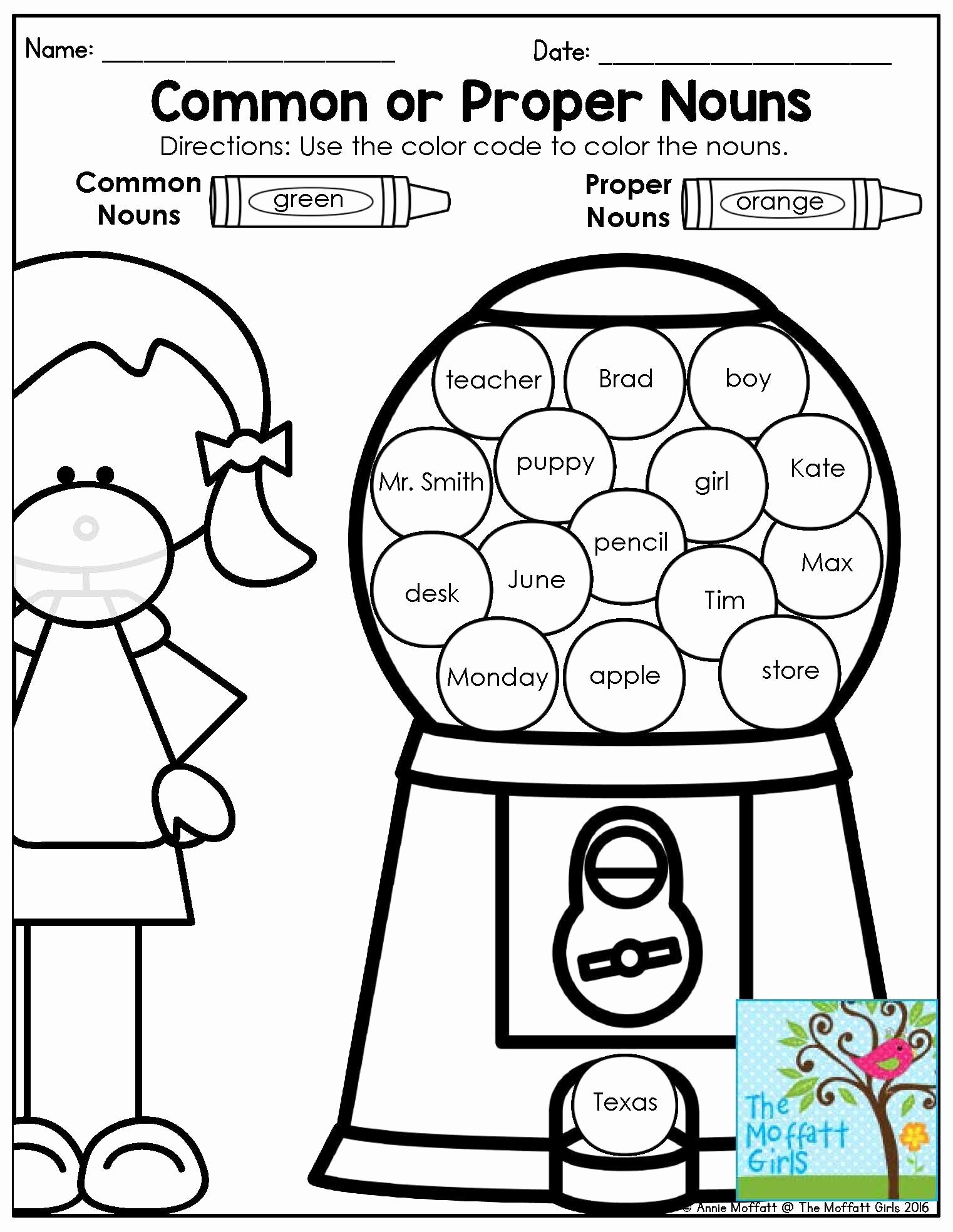 Second Grade Noun Worksheet Cut