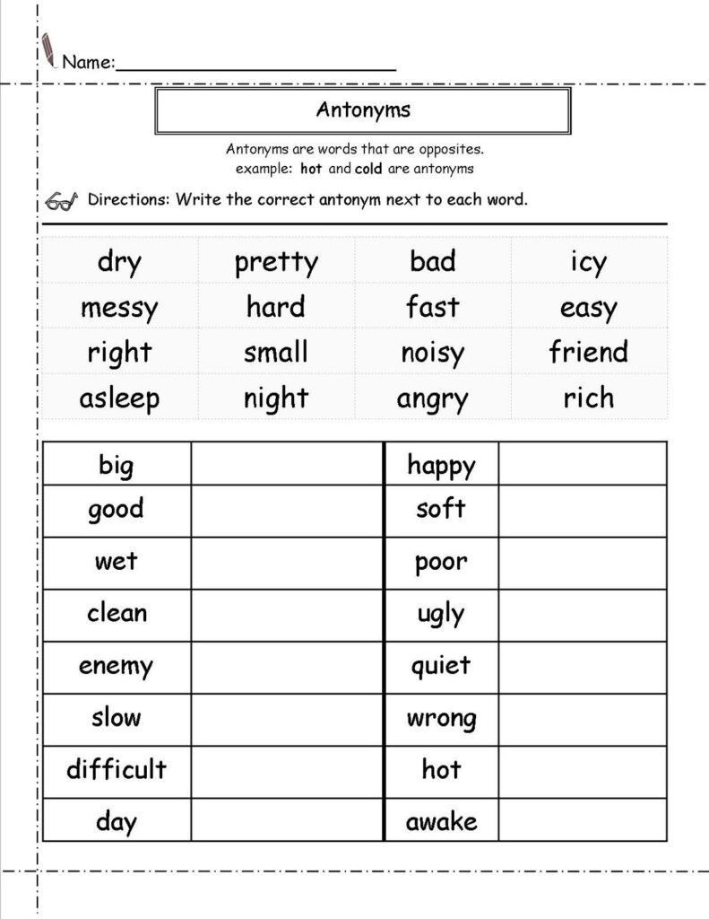 Second Grade Vocabulary Worksheets