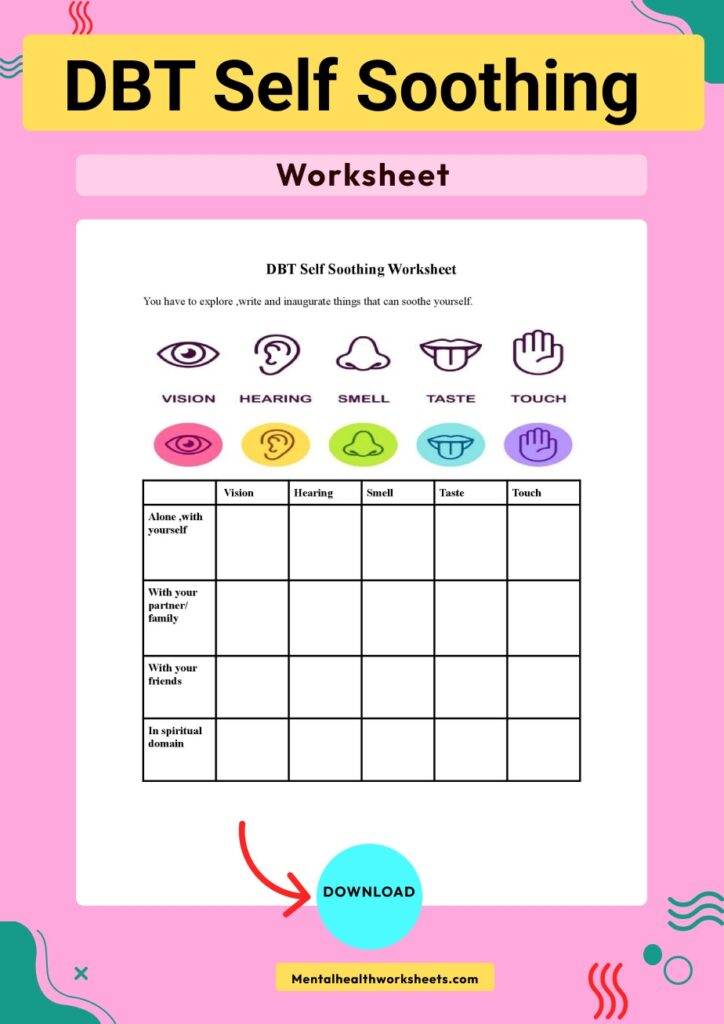 Self Soothing DBT Worksheet DBT Worksheets