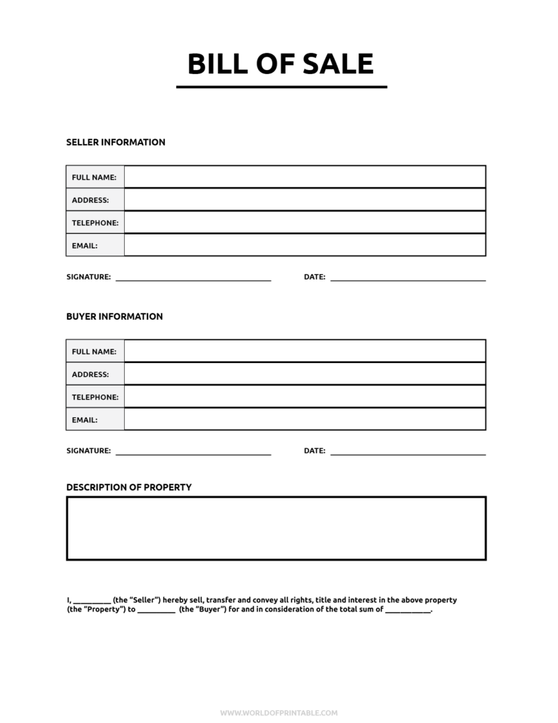 Simple Bill Of Sale Pdf