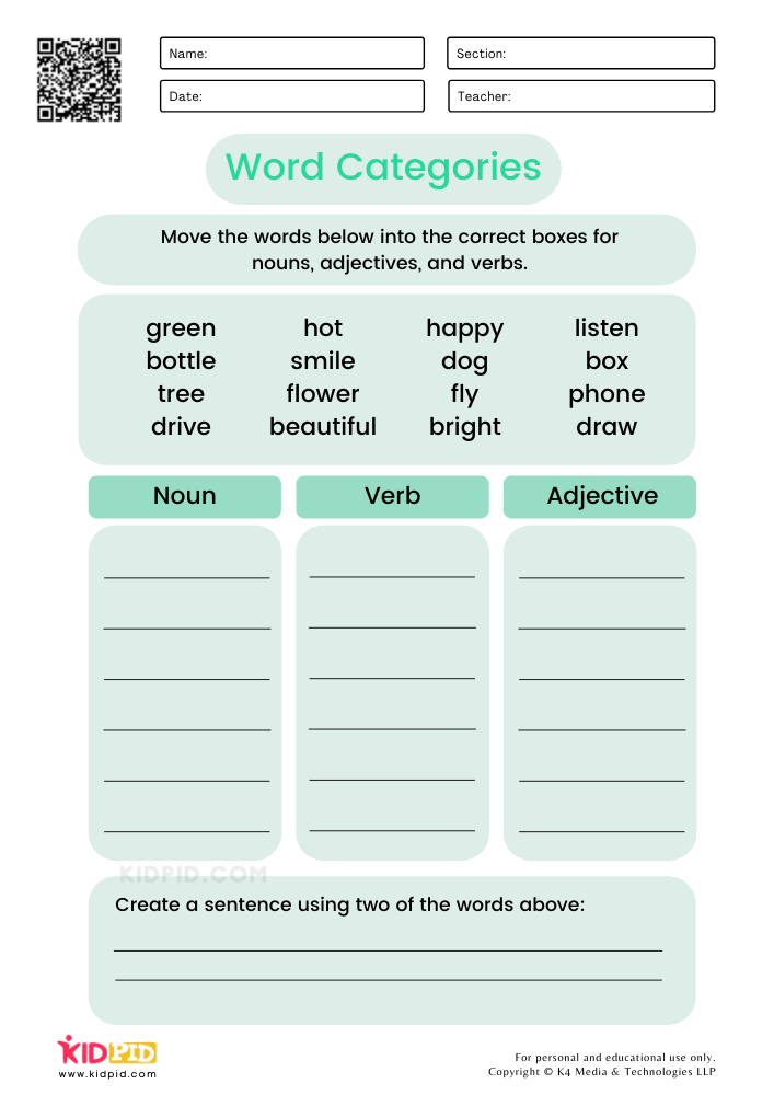 Sorting Words By Categories First Grade