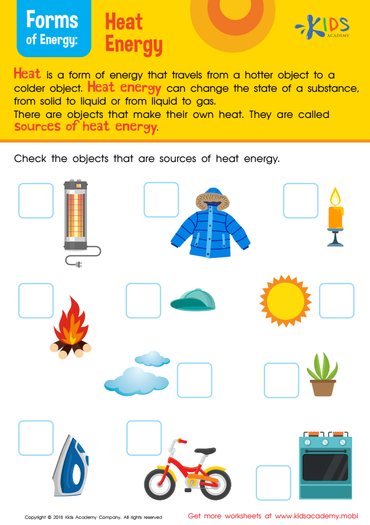 Sources Of Heat Energy Worksheet Free Printable PDF For Kids Answers 