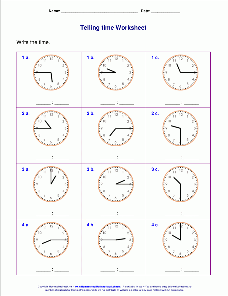 Telling Time Worksheets Grade 2 Printable