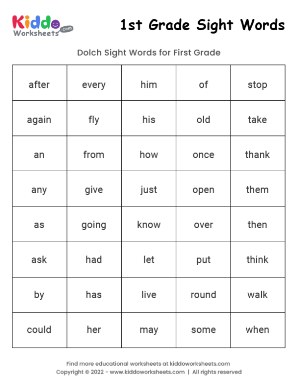 The First Grade Sight Words Worksheet Is Shown In This Printable 