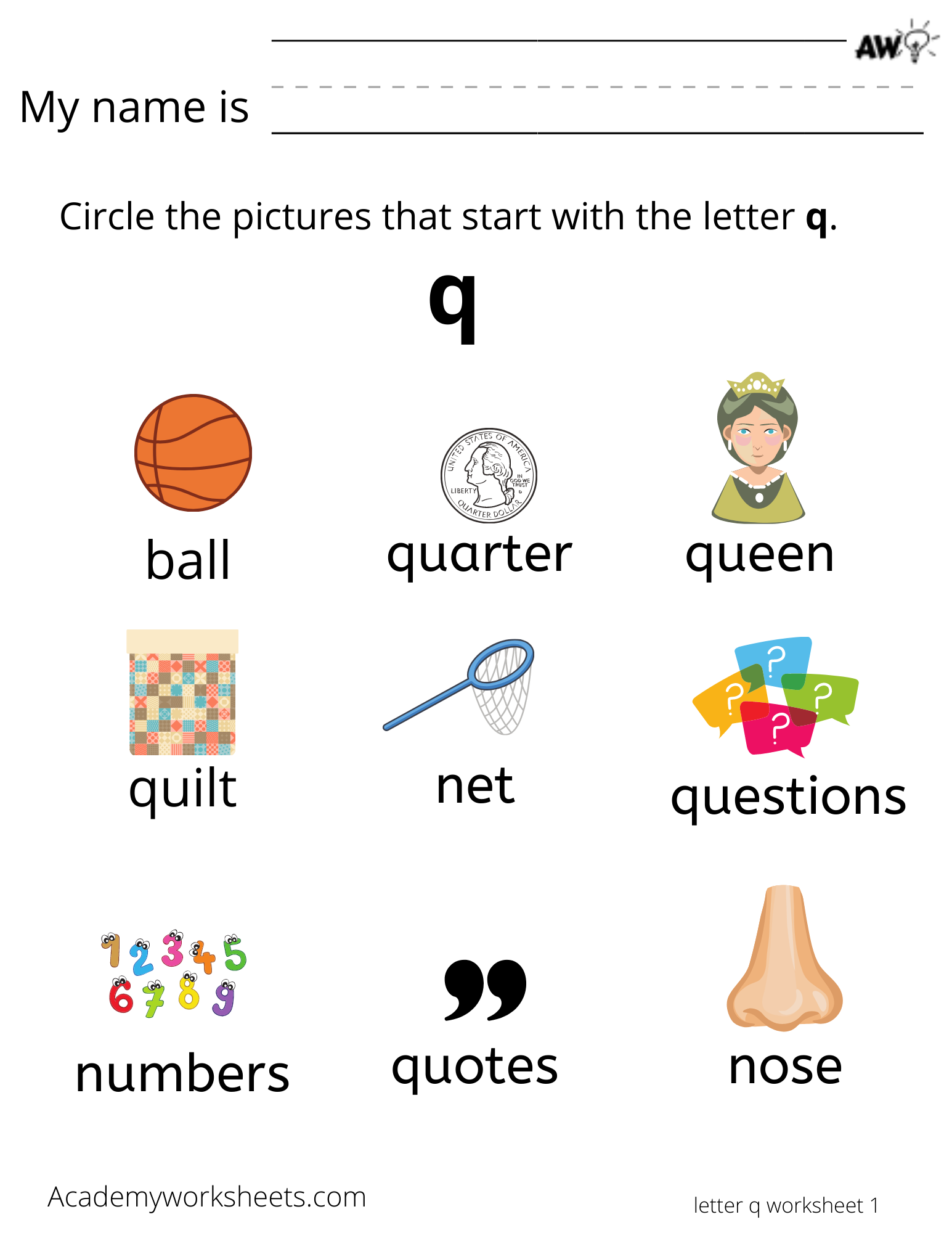 Trace The Words That Begin With The Letter Q Worksheet Twisty Noodle