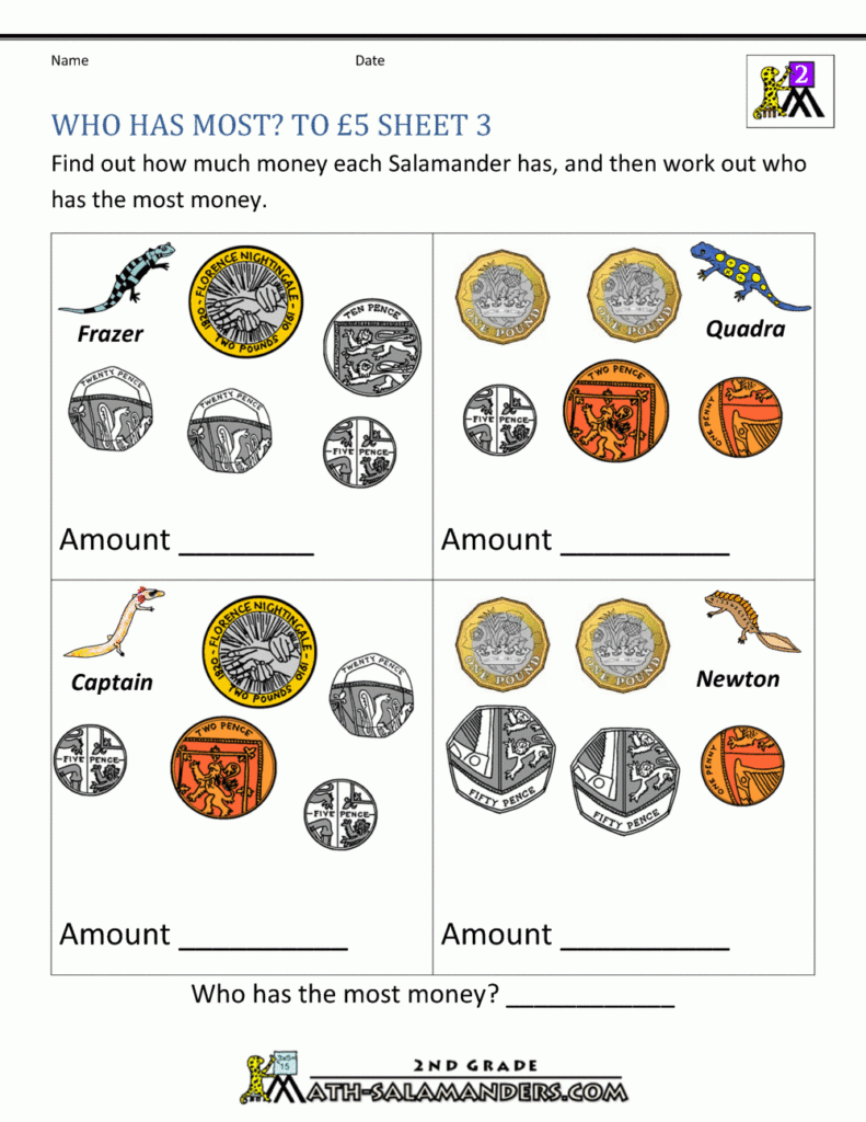 UK Money Worksheets To 5