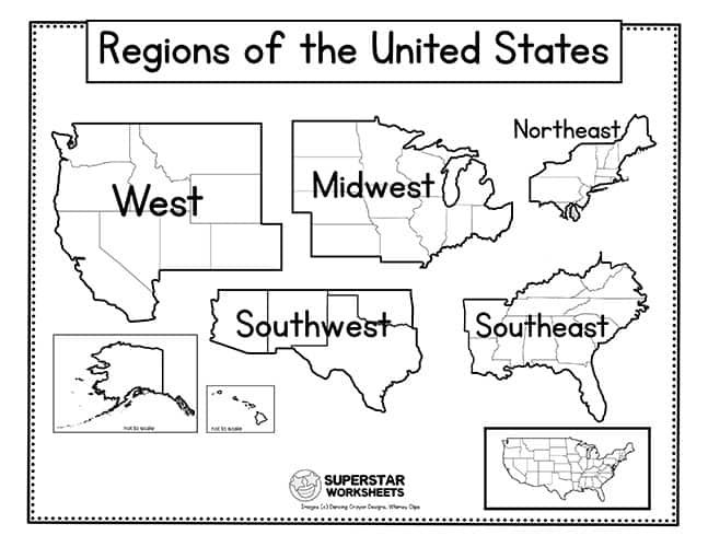 United States Regions Worksheets For Kids