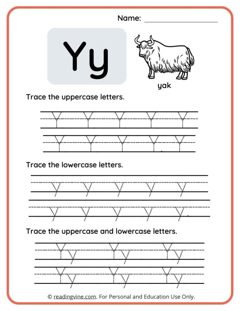 Uppercase And Lowercase Letter Y Tracing Worksheet image ReadingVine