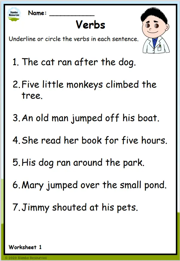 Verb Worksheet For Grade 2