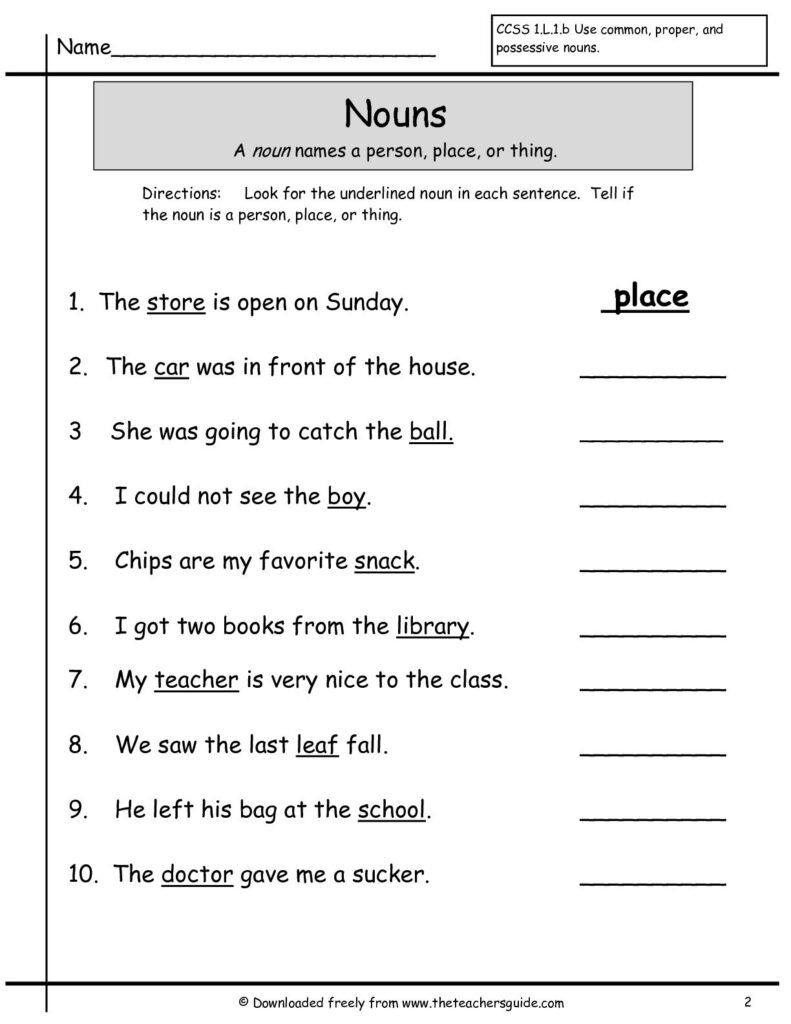 Worksheets Of Nouns For Grade 1