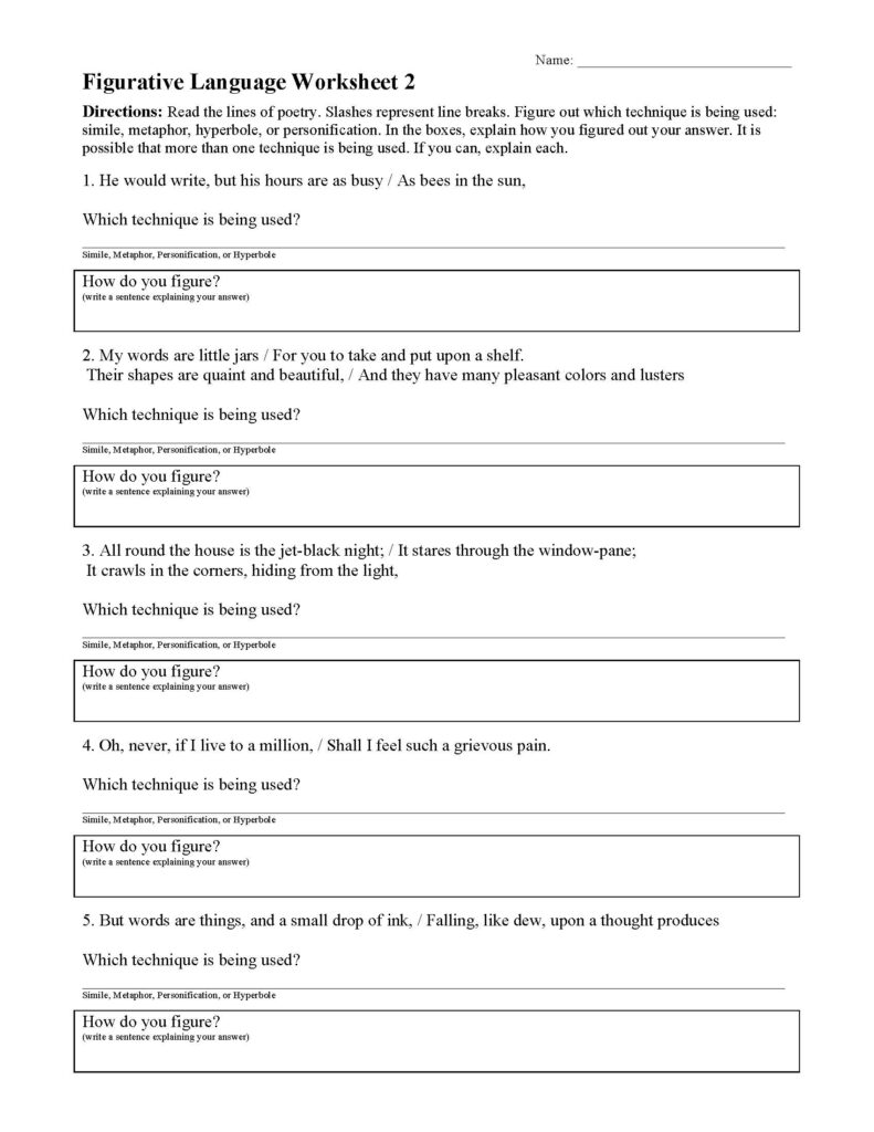 Worksheets On Figurative Language Printable